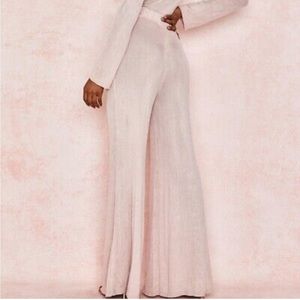 House Of CB Fleurette Blush Pink Slinky Rib Knit Trousers, Medium UK 10 12
